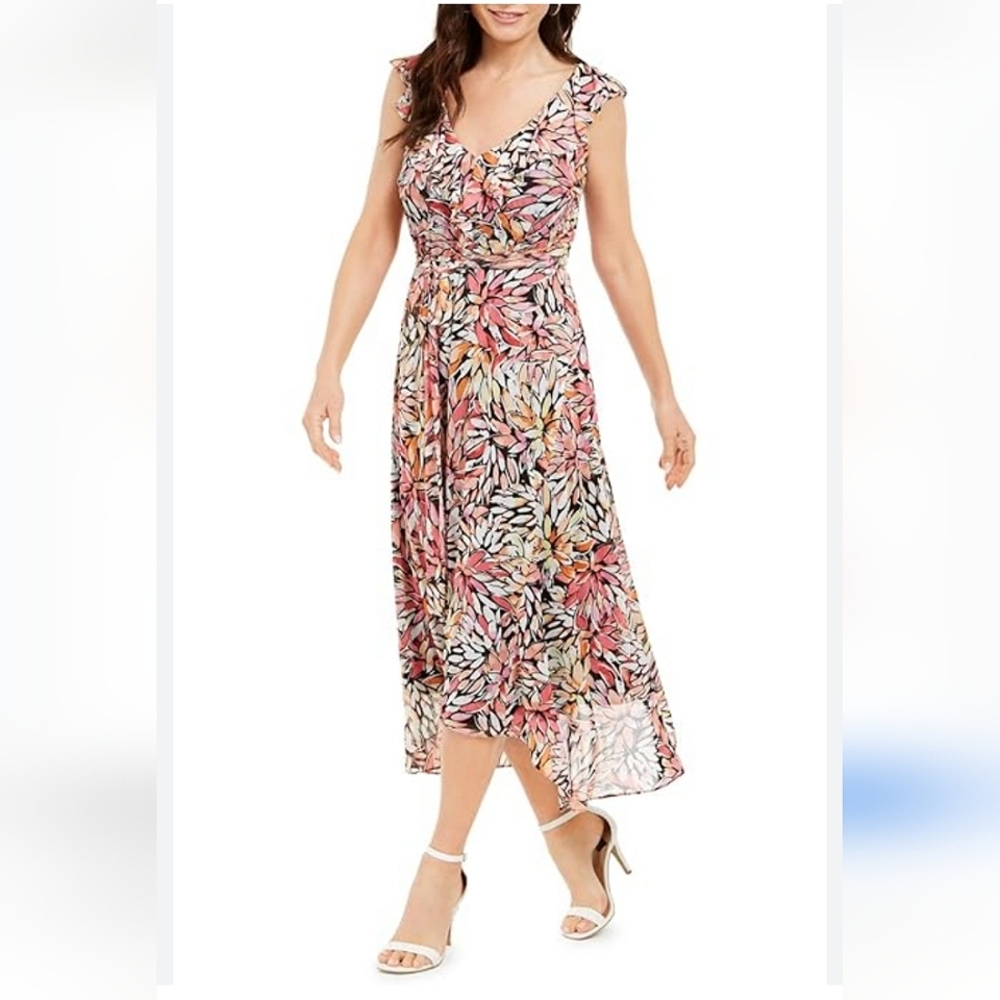 R&M Richards women's butterfly sleeve floral print v neck fit & flare dress 10